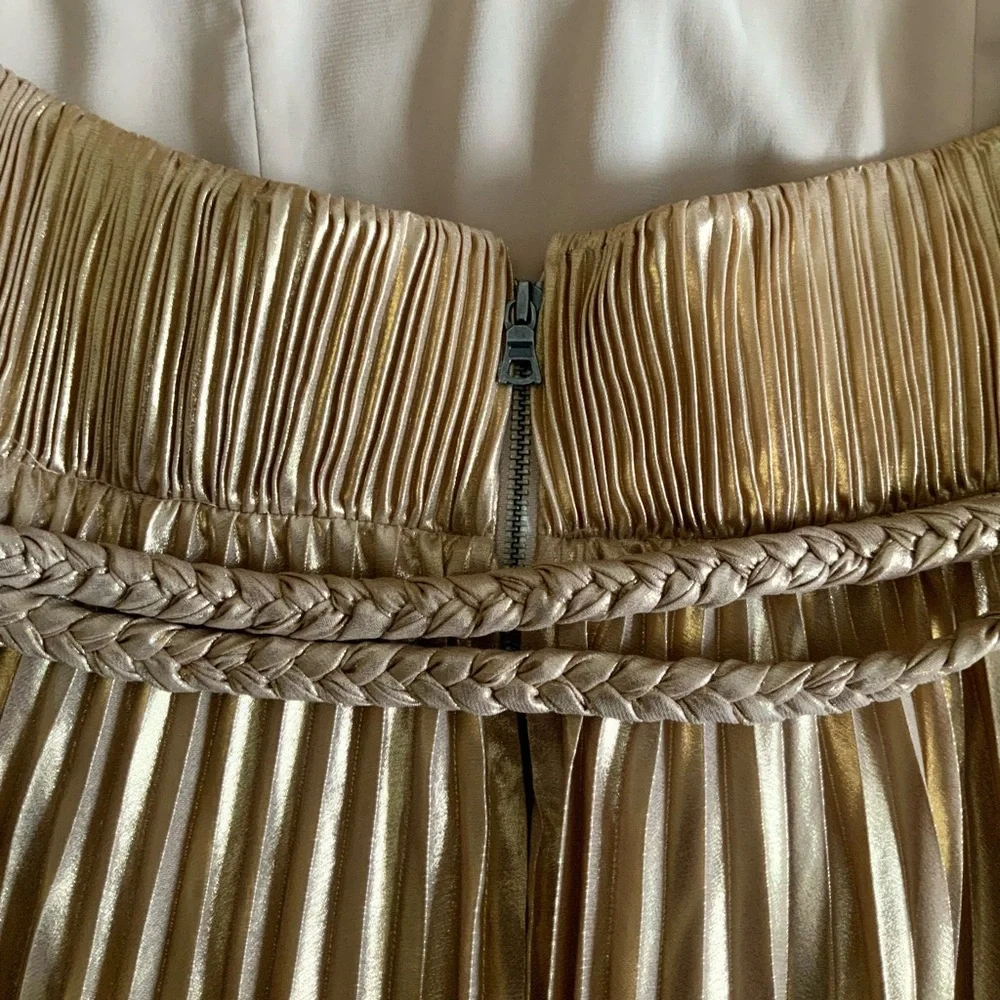 Alice + Olivia Tresa Pleated Gold Maxi Dress Size 12 New with Tags - Picture 5 of 10